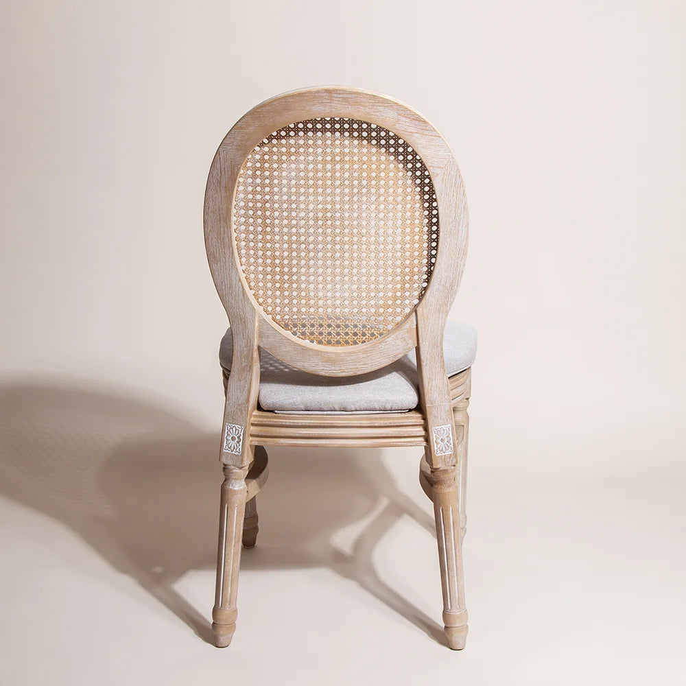New Rattan Back Limewash Louis Chair