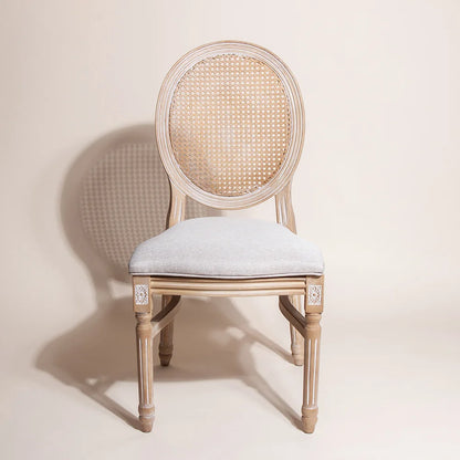 New Rattan Back Limewash Louis Chair