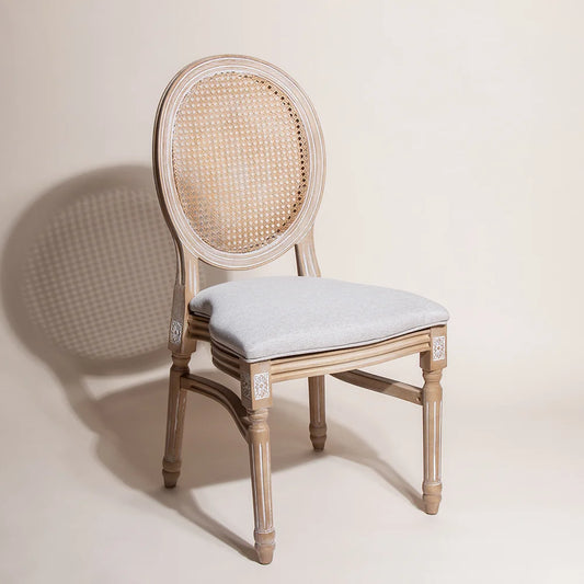 New Rattan Back Limewash Louis Chair